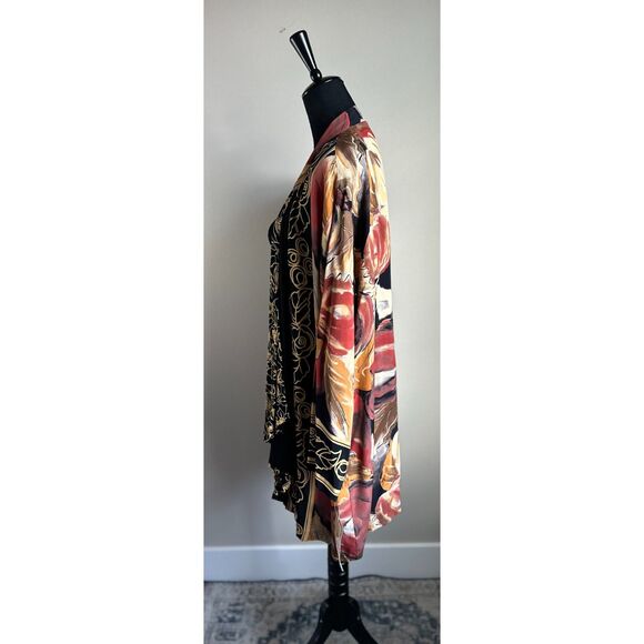 NWT A.K.F. Women's Cut Butter Yellow Rust Abstract Botanical Print Kimono Size M - Picture 5 of 10